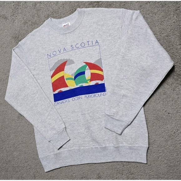 VTG 80s Nova Scotia Canada Nautical Sailboad Graphic Crewneck Sweatshirt Mens L - Picture 9 of 14